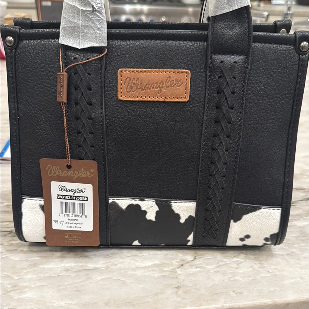 Wrangler Black and White Tote with Cow Print